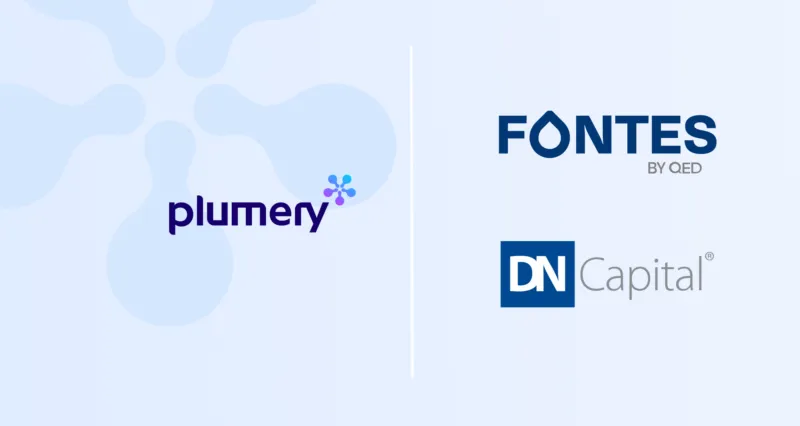 Plumery wordmark beside the Fontes by QED and DN Capital logos