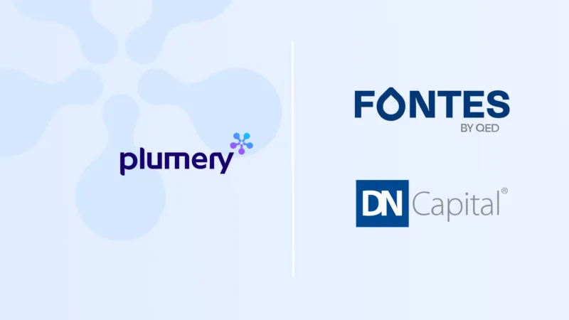 Plumery wordmark beside the Fontes by QED and DN Capital logos