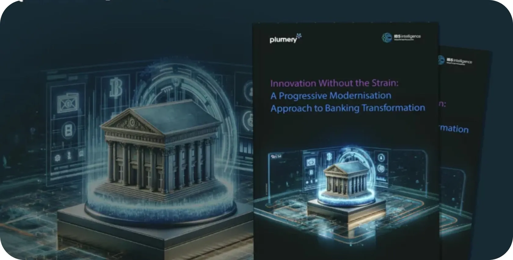 The whitepaper shown on a tablet beside a glowing bank building