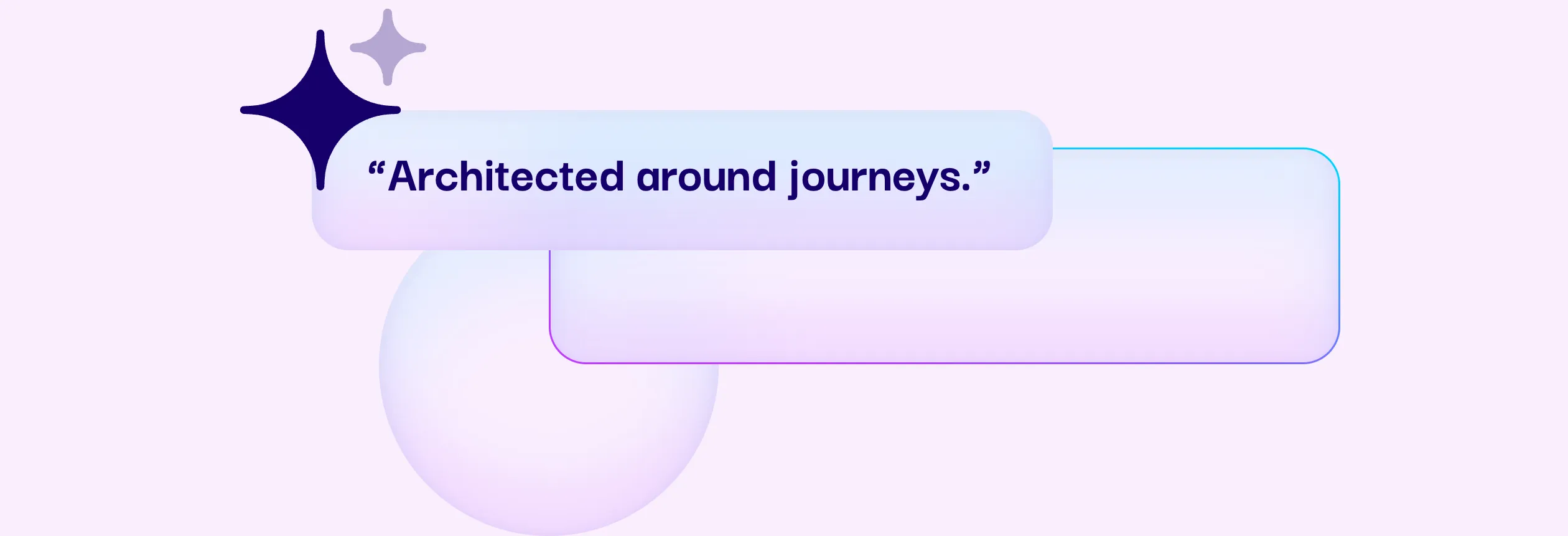 Quote bubble reading “Architected around journeys.” beside a sparkle and a soft gradient circle